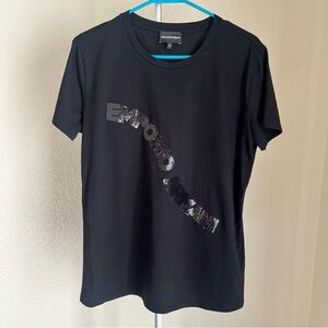 Emporio Armani Sequin Logo T-Shirt Black Size 48